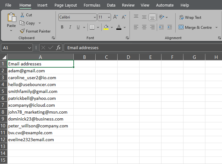 Validating emails in Excel