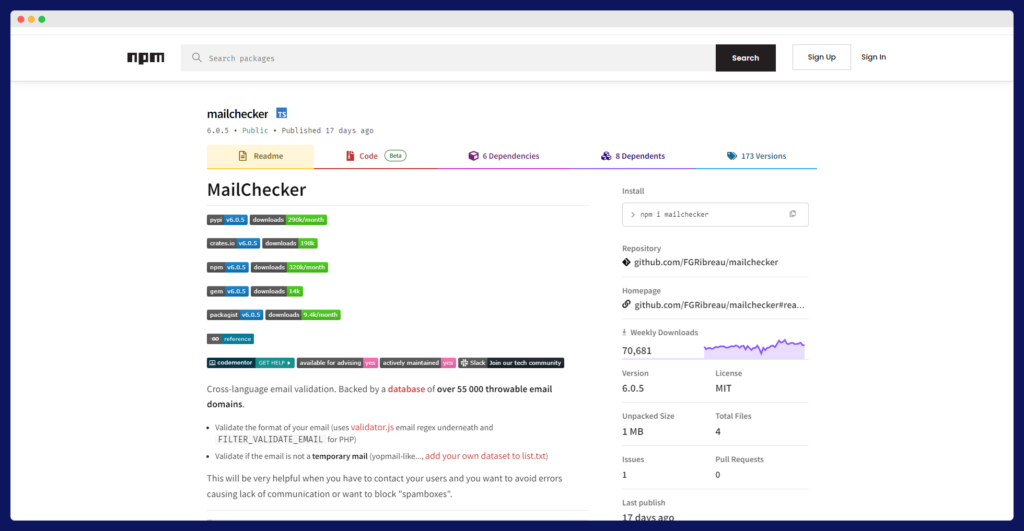 Mailchecker - pour détecter les courriels non valides