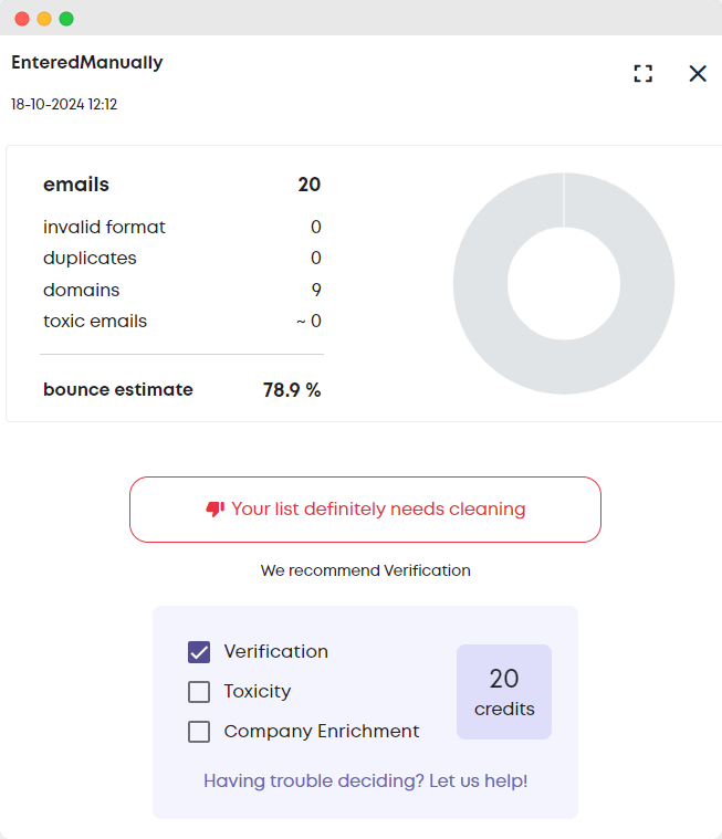 Bouncer's verification results overview.