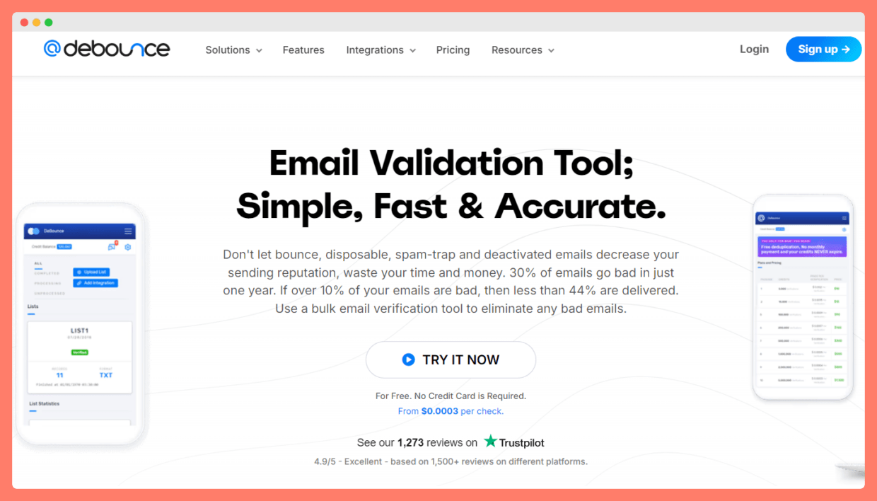 Debounce - one of the best free email verifiers.