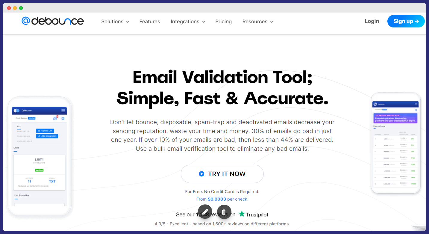 debounce email validation - domača stran