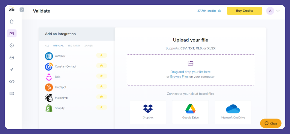 Zerobounce dashboard