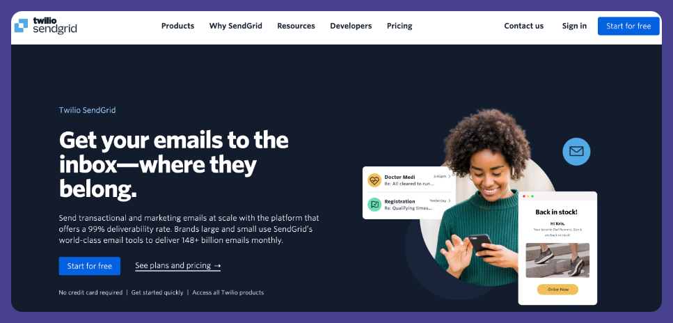 SendGrid homepage