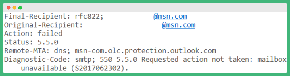 5.5.0 email bounce code