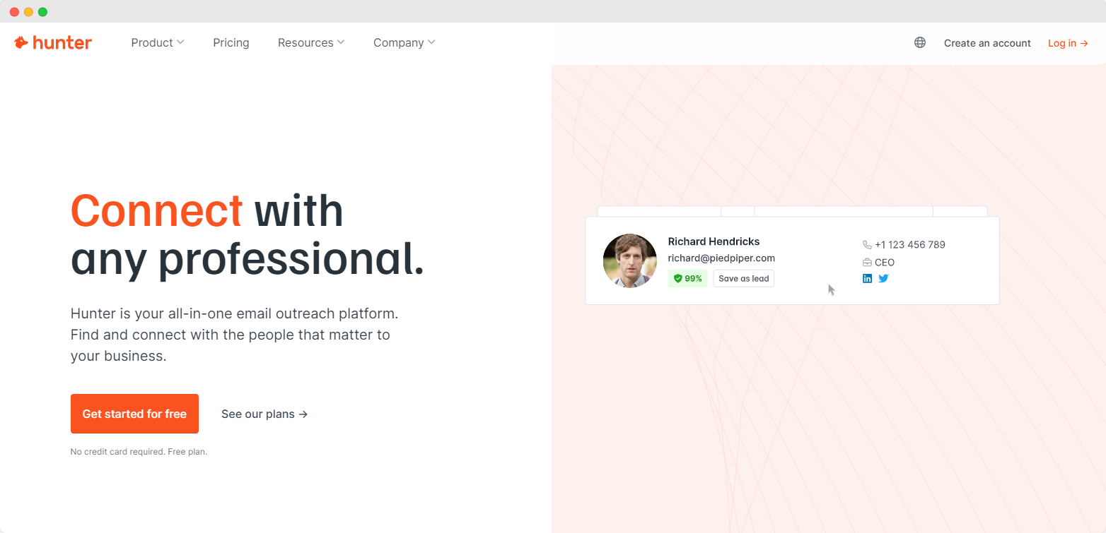 Hunter.io - un des nettoyeurs de listes d'emails