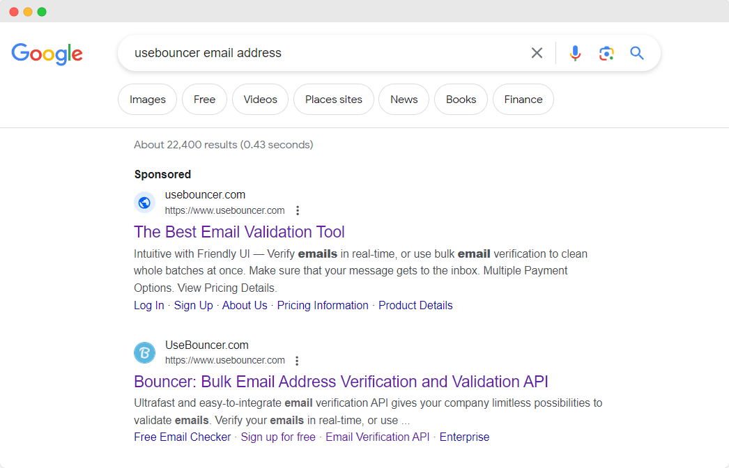 Searching address in Google as one of ways to verify email address