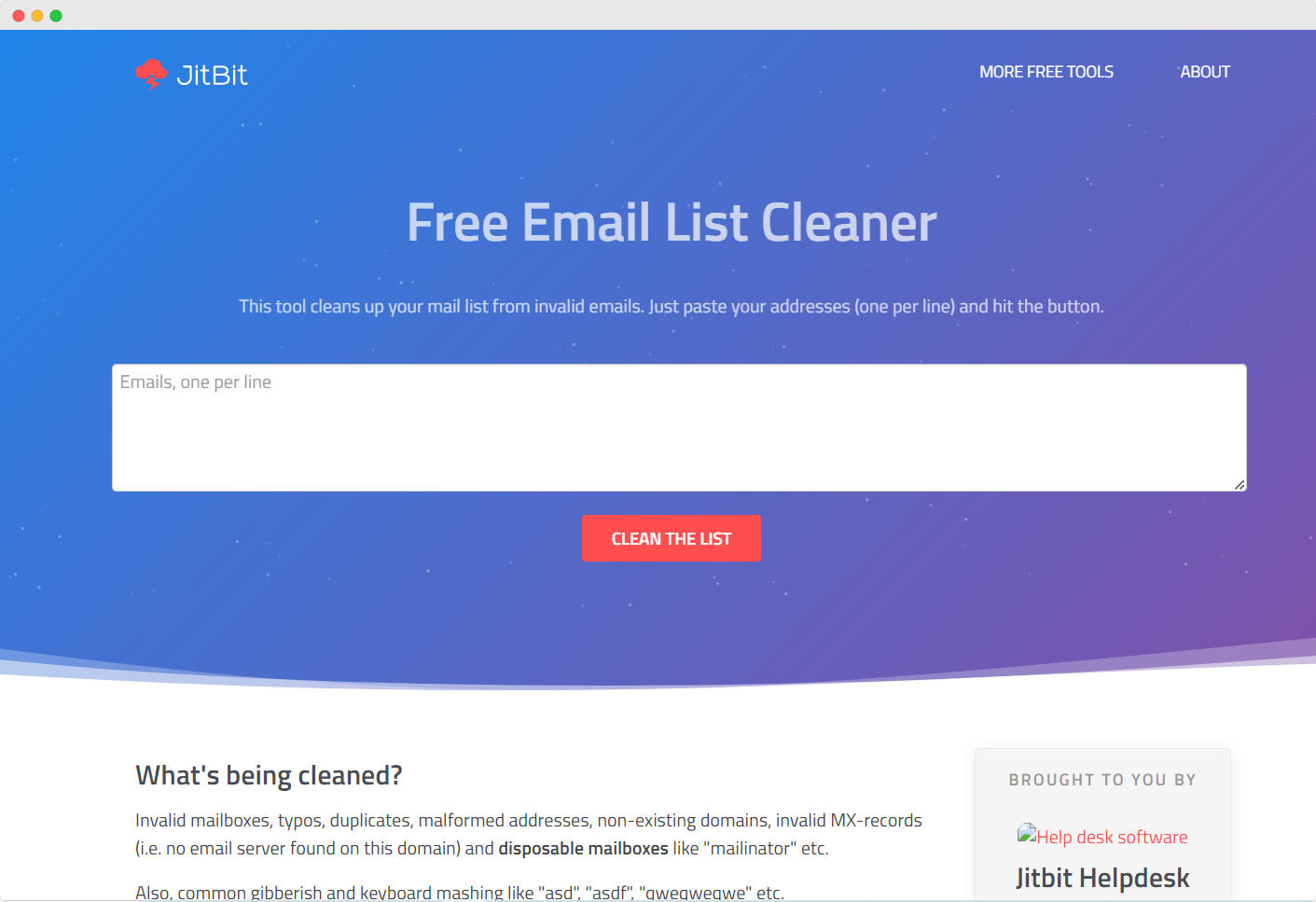 Jitbit Email Cleaner - веб-страница