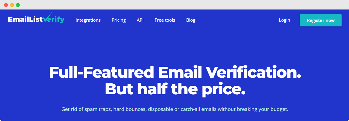 EmailListVerify's homepage