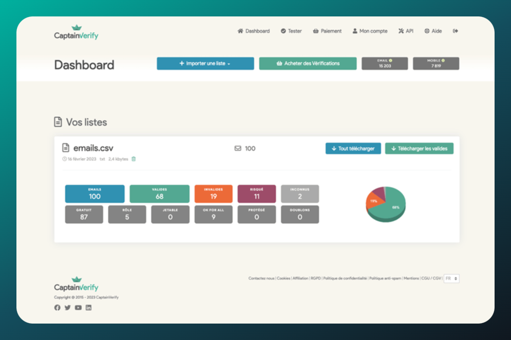 CaptainVerify - tableau de bord