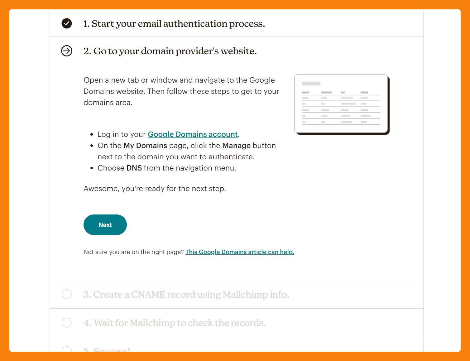 Proces overovania e-mailu Mailchimp