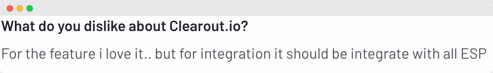 Clearout review about its lack of integration with all ESPs