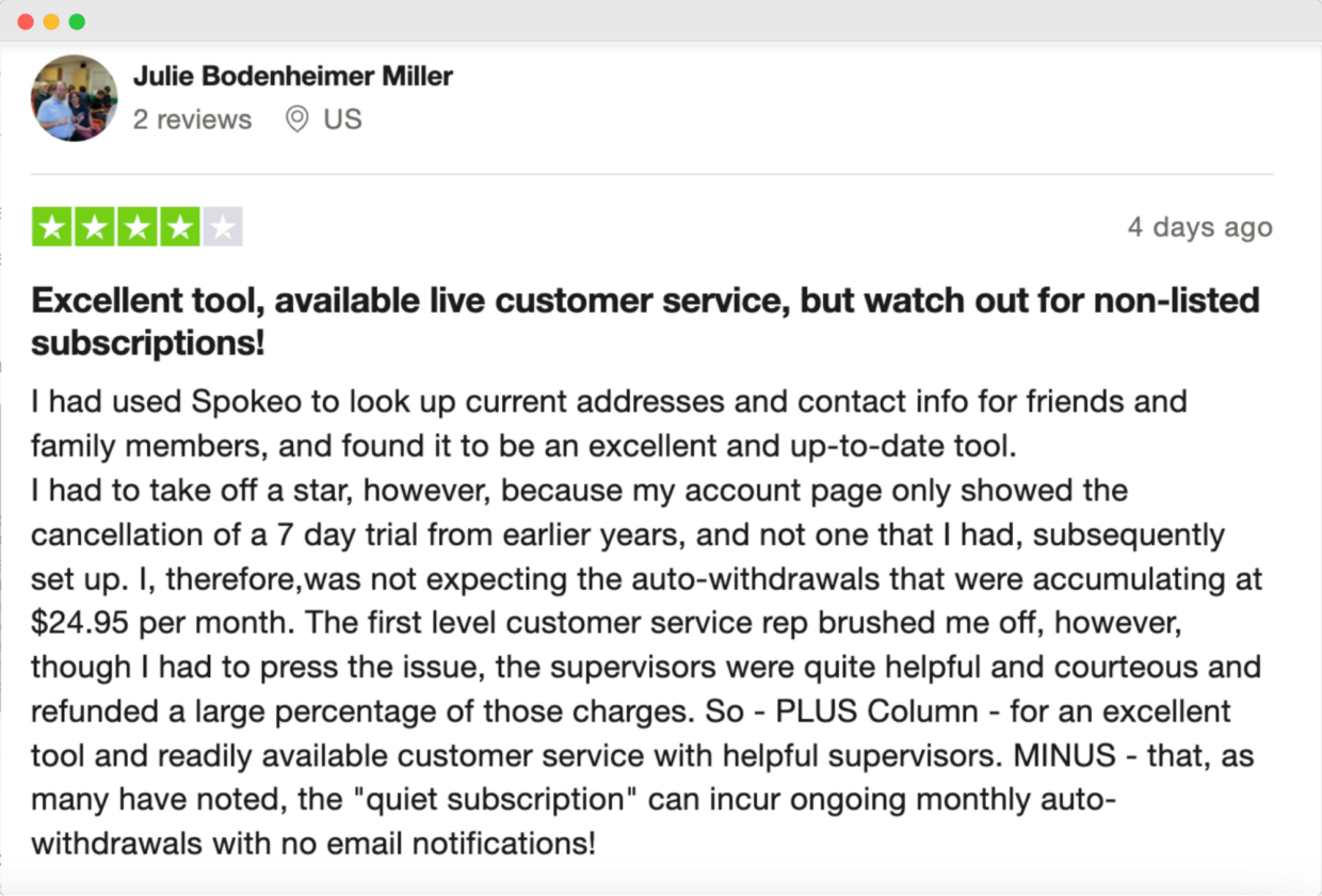 Spokeo review about its subscription practices