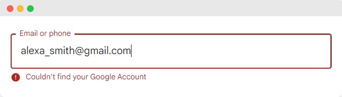 Google account recovery - account not found.