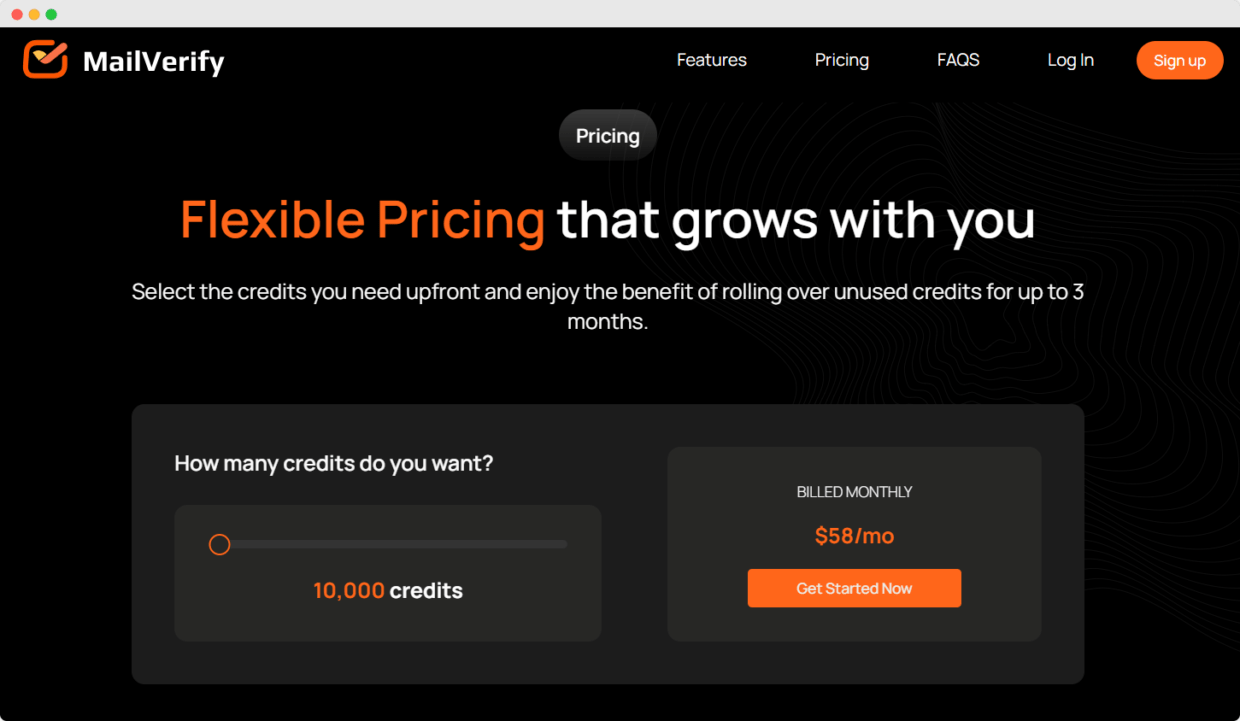 Mailverify pricing page.