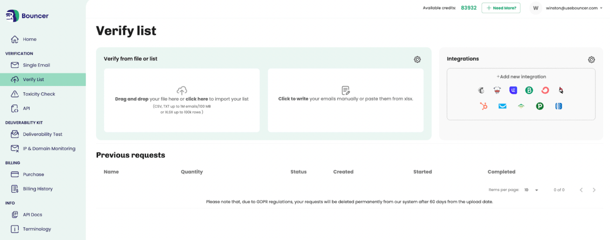 bouncer email verification dashboard