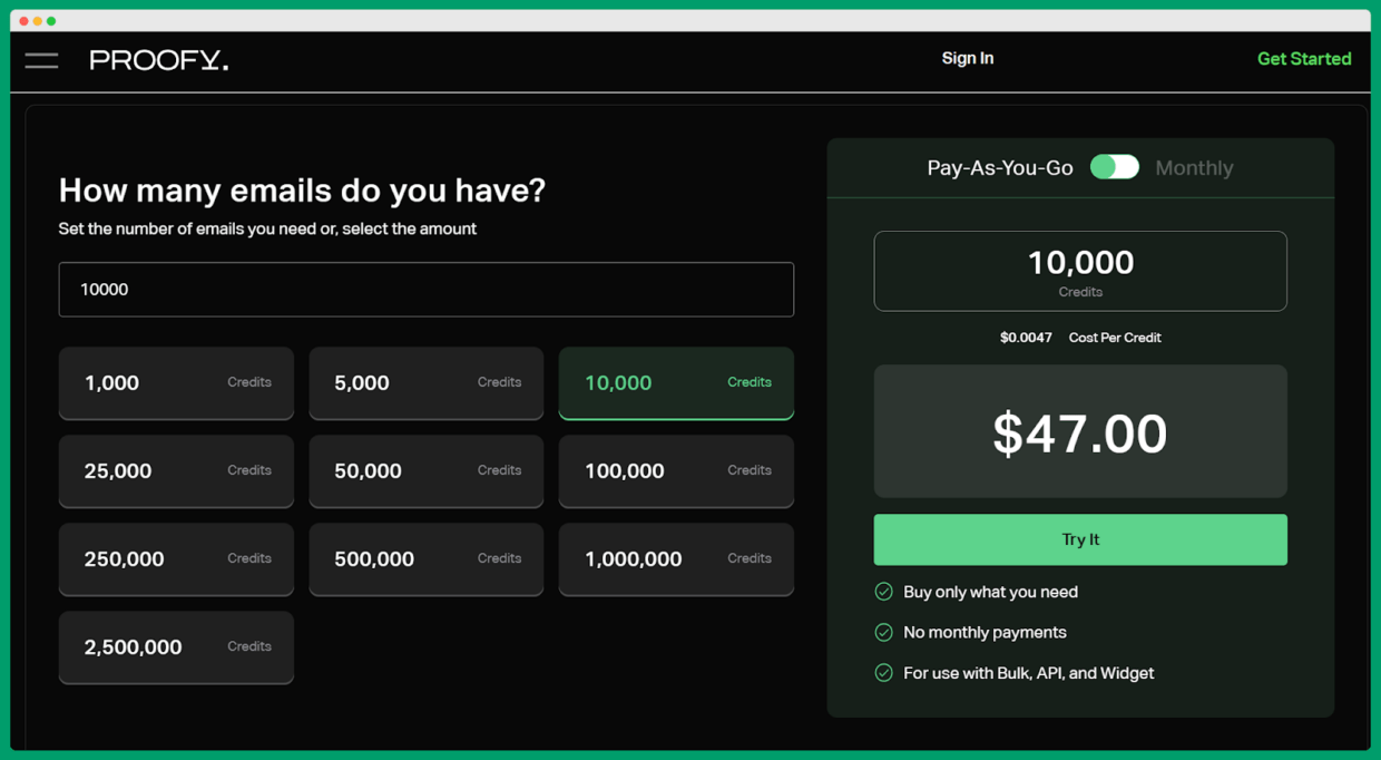 Proofy's pricing page.